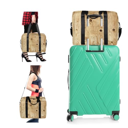 Wood Grain Travel Duffel Bag for Men Women Beige Wooden Sports Gym Bag Waterproof Weekender Overnight Bags Foldable Carry on Backpack for Swim Yoga Fitness Workout4