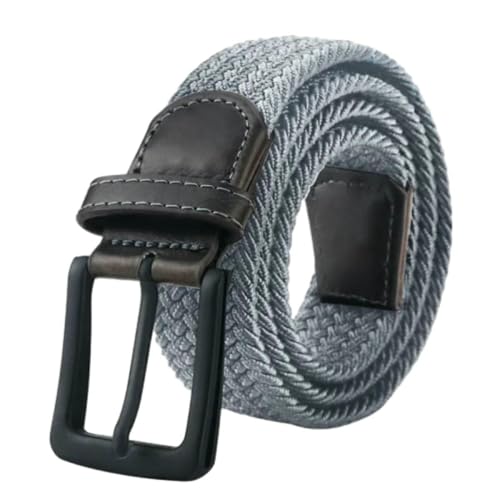 Men'S Black Buckle Braided Belt Casual Elastic Canvas Stretch Belt Breathable Versatile Nylon Belt-Grey-100Cm
