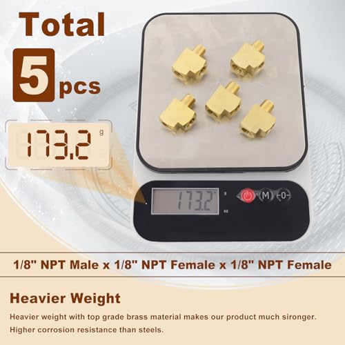 Image of 5pcs 1 /8 inch NPT Female Pipe to 1 /8 inch NPT Male Pipe to 1 /8 inch NPT Female Metals Brass Barstock Street Tee Pipe Hose Fitting
