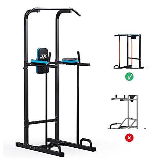 JX FITNESS Power Tower Pull Up Bar Dip Station for Home Gym, Upgraded Adjustable Dip Stand Full Body Workout Station Strength Training Equipment with Backrest