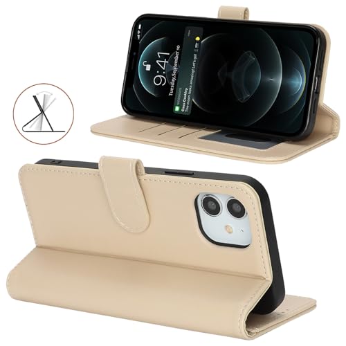 Image of for iPhone 12 Case Wallet with Card Holder,for iPhone 12 Pro Wallet Case for Women Men,PU Leather Shockproof Magnetic Buckle Stand Flip Phone Case-Beige