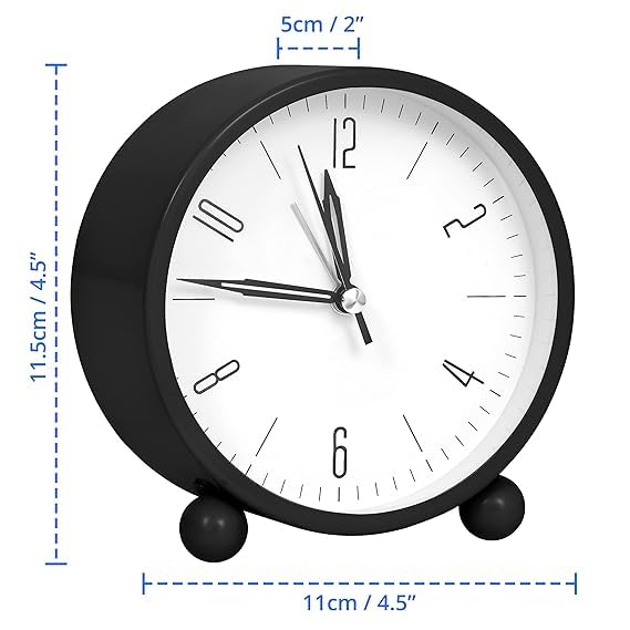 Anadi Retro Alarm Clock 4" Twin Bell with Night Backlight, Black Metal Silent Non-Ticking Quartz Battery Operated Extra Loud Analog Alarm Clock for Living Room, Bedroom, Office