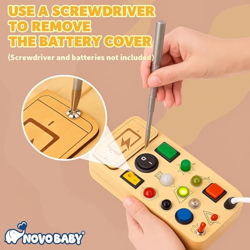 Image of Novo Baby Persnolized Busy Board for Toddlers | Montessori Toy with Switches, Buttons & Activities | Portable Wooden Busy House | Educational Toy for Baby Boys & Girls Age 2 3
