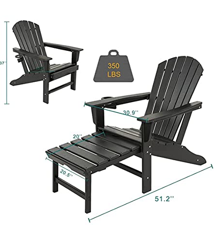 Doubob Adirondack Ottoman Outdoor Patio Hdpe Fire Pit Weather Resistant Plastic Lounge Chairs For Beach Backyard Garden Porch Campfire With Cup Holders, Extra Large, Black #TOP6