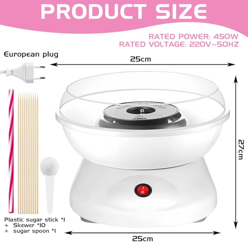 Zuckerwattemaschine Für Zuhause, Zuckerwatte Maschine, Retro Cotton Candy Machine, 450w Für Verschiedene Partys Einfache Bedienung Und Leicht Reinigen Cotton Candy Machine Inkl. Zubehör(Weiß) – Bild 3