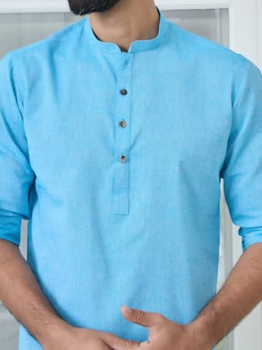 Image of See Designs Men's Roll-Up Sleeve Mandarin Collar Deluxe Cotton Solid Short Kurta (Pack of 2) - Festive Collection