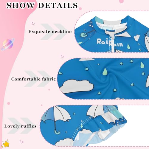 ALAZA Toddler Swimsuit Girl Bathing Suit Swimwear Rash Guard Rain Umbrella Blue Long Sleeve 3T4