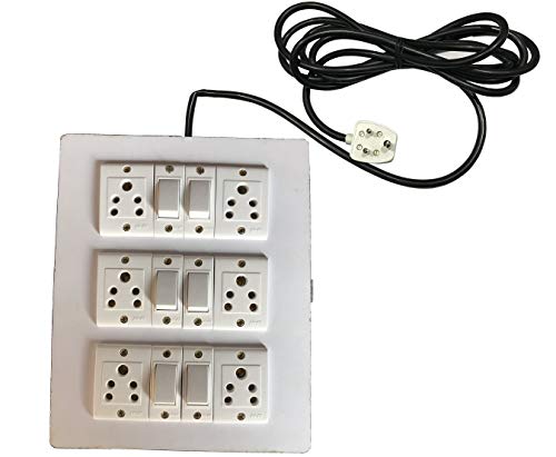 Image of Electric Extension Wooden Board (1 Meter 3Core Wire) (6 Socket 6Switch-6x8x2)