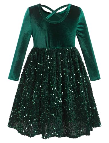 IDOPIP Sequin Velvet Dress for Girls Toddler Baby Long Sleeve Fall Dresses Princess Christmas Birthday Party Sparkly Dresses2