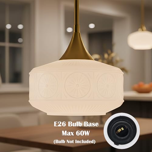 Image of DAYCENT Gold Pendant Lights Milk Glass Light Fixtures Ceiling 9-Inch