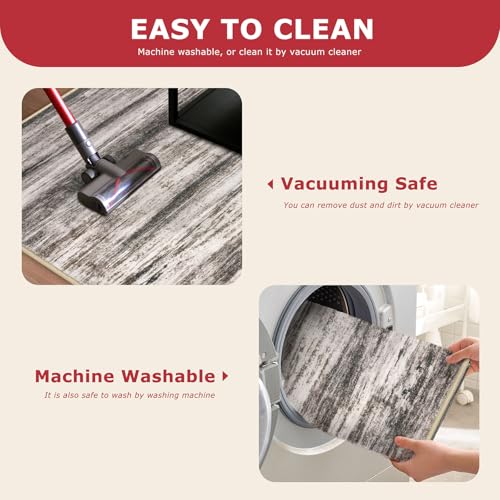 KOZYFLY Small Area Rug 2x3 Rug Entryway Rugs Modern Abstract, Washable Kitchen Rug Non-Slip Soft Rug, Black Brown Striped Entryway Rugs Abstract Print Faux Wool Doormat for Bedside Entrance