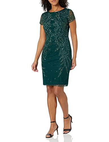 J Kara Women's Petite All Over Embellished Sleeve Short Dress, Hunter Multi, 16P #TOP7