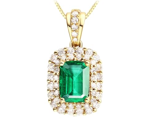 Homxi Collar Cadena Mujer Oro 18 Kilates,Collares Rectángulo con 1.81ct Esmeralda Creada Collar Cadena Verde Mujer