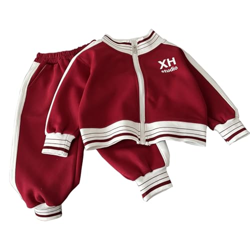 Boys Girls Gym Athletic Sets 2 Piece Sweatsuit Zip Up Jacket Baggy Sweatpants Suit Fall Winter Striped Tracksuit