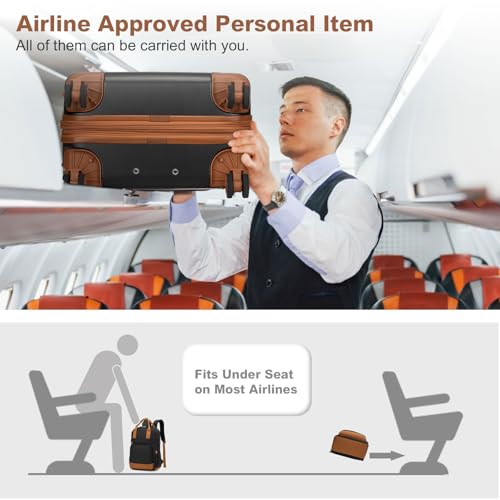 Kono Airline Approved Suitcase Set 3 Piece Luggage Set Lightweight Carry On Travel Luggage, TSA Lock Spinner Wheels Hardshell (Black/Brown, 3 piece set (BP/TB/20)) - Thumbnail 3