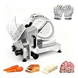 CTJ Commercial 12” meat slicer Electric Food Slicers 250W Meat Cutter Machine for Commercial and Home Use with Cut-Resistant Gloves for Cutting Deli, Vegetables, Hard Bread, Cheese, Ham