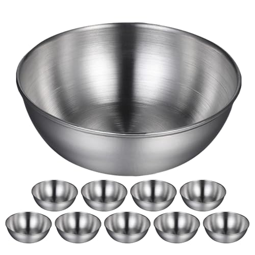 DIYEAH 10 platos de acero inoxidable para salsas - Platos para condimentos - Cuencos redondos para sazonar sushi, salsa de soja, especias y aperitivos