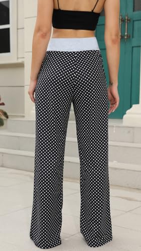 Image of AMiERY Women's Comfy Casual Pajama Pants Floral Print Drawstring Palazzo Lounge Pants Wide Leg