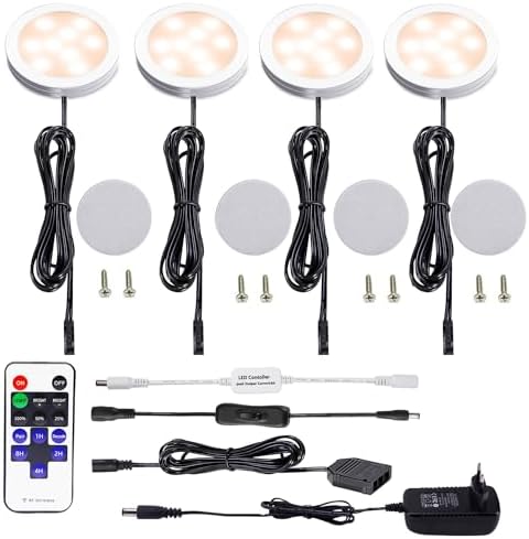 Dimmbare LED Unterbauleuchte mit Fernbedienung für Küche und Kleiderschrank, 4 Stück, 12V, 8W Warmweiß