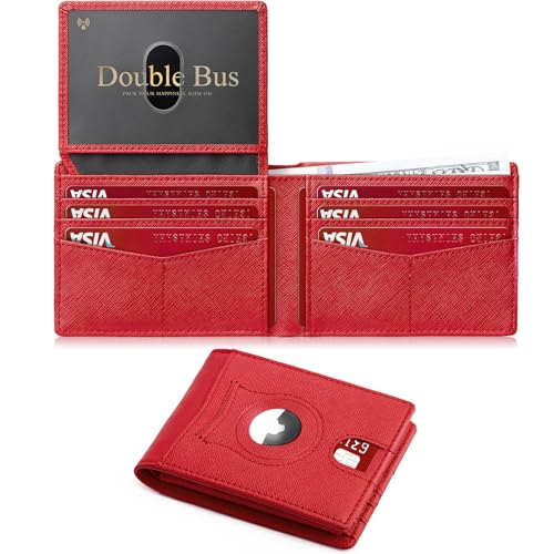Image of Wallet for Men Slim RFID Blocking Bifold Carbon Fiber,Minimalist Small Compact Front Pocket Credit Card Holder,Thin Mens Leather Wallets Smart Security With 2 ID windows 1 Cash (Cross Red)
