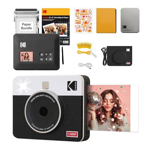 KODAK Mini Shot 3 Retro 4PASS 2-in-1 Instant Digital Camera and Photo Printer (3x3 inches) + 68 Sheets Gift Bundle, White (NOT Zink)