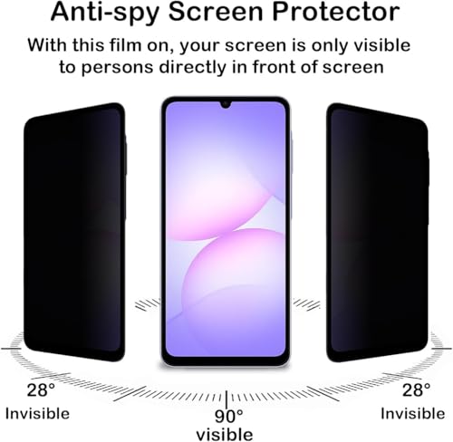 Image of ZARALA Privacy Tempered Glass for Samsung Galaxy A06 / F06 / M06 / A07 / F07 / M07 Screen Protector (28 Degree Privacy) 9H Glass Anti-Spy Screen Guard Black