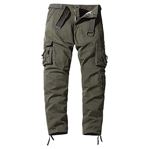 Men's Casual Outdoor Cargo Pants Relaxed Fit Solid Military Army Pants Multi Pocket Tactical Hiking Trousers (Armygreen,30)