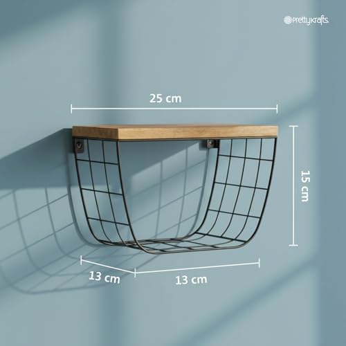 Image of PrettyKrafts Storage Basket for Clothes | Shelf Organizer | Basket for Kitchen Storage | Wardrobe Organizer | Wall Mounted Storage Rack for Living Room, Bedroom, Kitchen (25 x 13 x 15 cm)