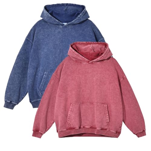 Mi Bo Tong Mens Oversized Hoodies Vintage Acid Wash Pullover Casual Hooded Sweatshirt with Pockets