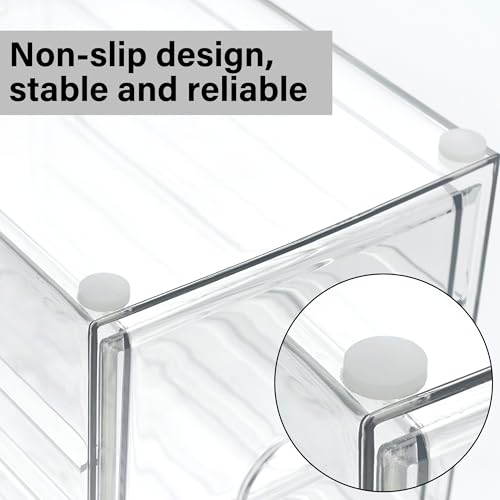 Image of Prsildan Acrylic Drawer Makeup Organizer with 4 Drawers, Set of 2 | Clear, Baby Bottle Storage, For Vanity Countertop Bathroom Cosmetic Office Desk, Craft Jewelry Art Supply Organization