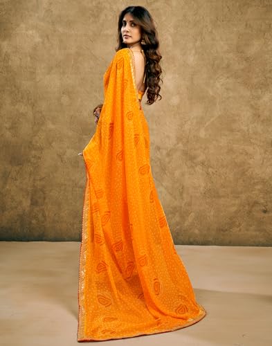 Image of SIRIL Women's Georgette Bandhani Printed Saree With Unstitched Blouse Piece