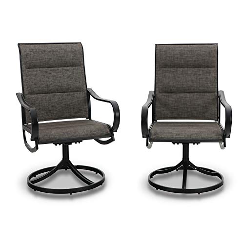 PHI VILLA Patio Swivel Dining Chair Set of 2, Metal Chairs for Kitchen Garden, with Textilene Padded Sling Fabric