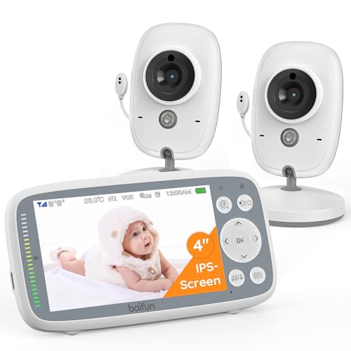 BOIFUN Baby Monitor Video Con Telecamera, Senza Wi-Fi, 4' IPS Schermo Con Zoom 5X, Facile Da Usare e Configurare, Rilevamento del Suono, ModalitÃ VOX