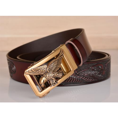 Belt Men Ratchet, Western Cowboy Belts for Men, Genuine Leather Embossed Belt with Eagle Alloy Square Buckle4