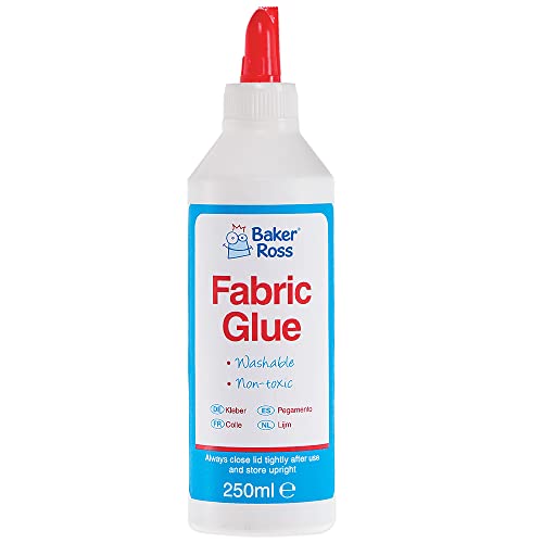 Baker Ross FX812 Pegamento para tela - Botella 250ml, Pegamento para proyectos de arte y manualidades en tela