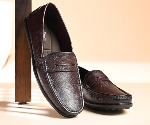 Image of LOUIS STITCH Italian Milled Leather Formal Shoes for Men | Ultra Lightweight Men's Slip On Solid Formal Loafers | Comfortable for Long Hours | LSPDFL
