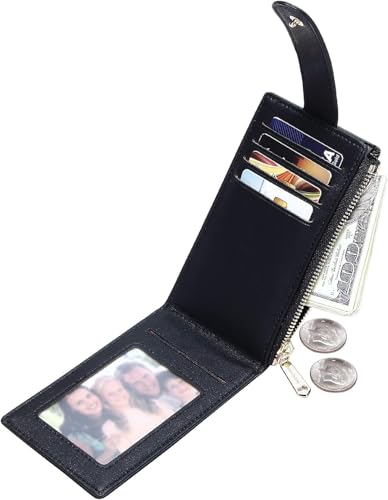 Image of VOGARD RFID PU Leather Card Holder Wallet for Women Slim Wallets Bifold Multi Card Case Zipper Coin Purse (Black)