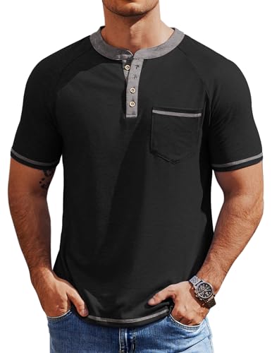 COOFANDY Mens Henley Shirts Short Sleeve Casual Button T-Shirts Basic Tee Shirts Summer Vintage T Shirts with Pocket
