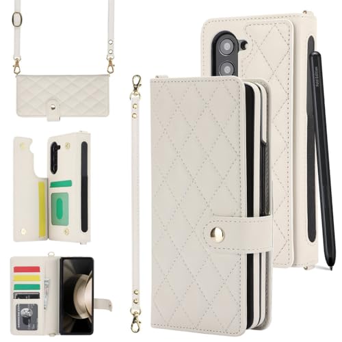 Étui portefeuille cuir Samsung Galaxy Z Fold 5 4 3 protection intégrale avec bandoulière