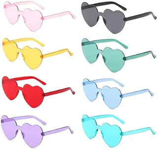 Heart Shaped Party Glasses Rimless Heart Shaped Hippie Colored Glasses for Adults and Kids, 8Pcs