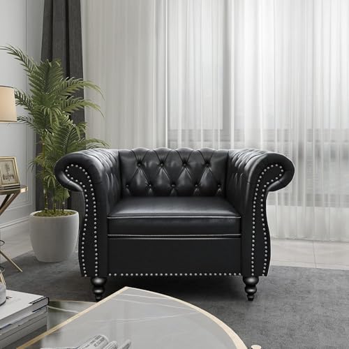Image of WOODEN WORLD Modern & Classic Leather Sofa Set - Luxurious Comfort, Stylish Design, and Durable Build (Black, 1 Seater)