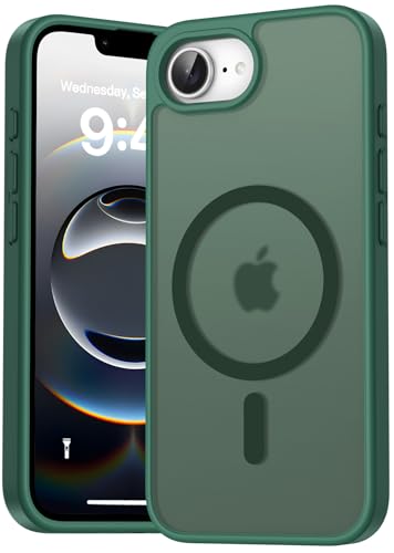 Natiiozie Magnetisch Hülle Kompatibel mit iPhone 16e, [Militärnorm Schutz] Stoßfest Kratzfest Schutzhülle, Matt Durchsichtig Nie Vergilbung Rückseite für iPhone 16e 2025 Case Dunkelgrün
