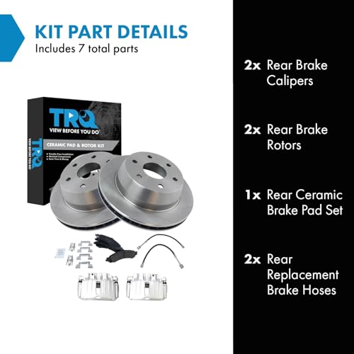 Image of TRQ Rear Brake Pad & Rotor Kit Ceramic Compatible with 2003-2005 Chevrolet Silverado 1500 2004-2005 GMC Sierra 1500