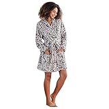 Berkshire Peanuts® Women's Lightweight Short Robes,VelvetLoft® Snoopy Cute Character Bathrobes(Large Peanuts Snoopy Sleeps hearts Grey,Large)