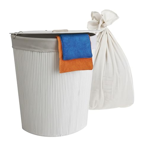 Relaxdays Eckwäschekorb mit Deckel, Bambus, 80 l, Faltbarer...
