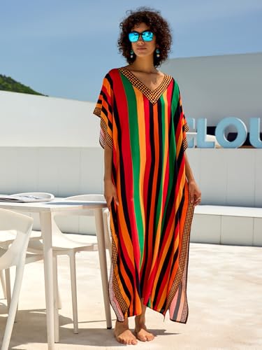 Image of NFVNKJ Women's Plus Size Beach Lounge Kaftan Maxi Dress Swimsuit Coverup for Women