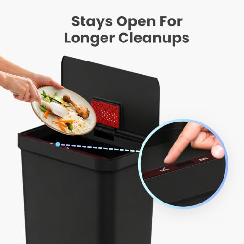 Image of iTouchless 13.2 Gallon Sensor Trash Can with AbsorbX Odor Filter, Durable Dent-Proof Construction, Slim and Space-Saving Automatic Bin for Kitchen, Home, Office, Business, Garage, Black Plastic