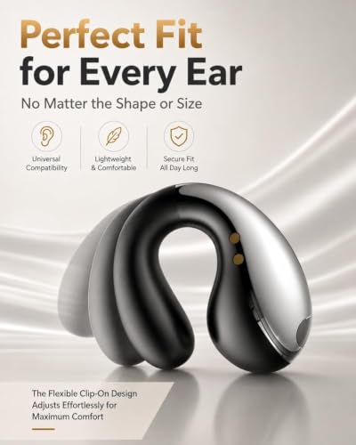 Image of Boytond Ultra Open Ear Earbuds, Comfort Clip On Earbuds, Wireless Bone Conduction Headphones with Bluetooth 5.3, Fast Charging Fast Charging for Running, Sports, and Travel, Crystal Black