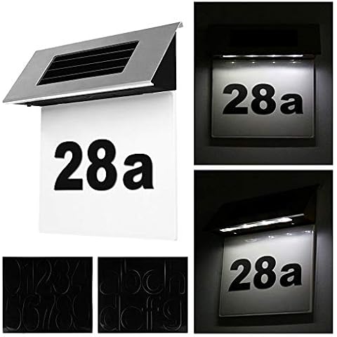 Laiashley Solar House Number Plaque Light LED Address Sign Door Number Plate 0-9 and A-G Letter Tags Wireless Plaque Lamp for Outdoor Gate Fence Wall Yard Street Park Cover