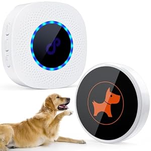 CPTEA Dog Bell for Potty Training, Wireless Doggie Door Bell for Dog Puppy Training Sliding Door/Go Outside with Light Press Touch Button,1100FT 5 Volume Levels，1 Transmitter and 1 Receiver